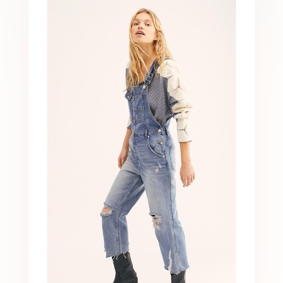 We The Free Denim - We The Free (Free People) Baggy Boyfriend Overalls - Distressed Denim - New